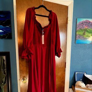 Eloquii Lantern Sleeve Smocked Bodice Maxi Dress 28W